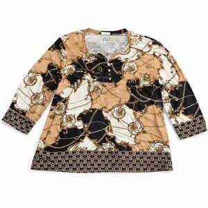 Susan Graver Liquid Knit Black Gold Cream Chic Top 3X Plus Excellent Condition